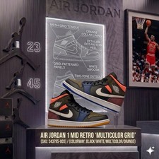 Jordan 1 Mid MMD GS Multi-Color Grid DC4092-001 Size 5Y SIZE 6.5 W - VNDS No Box
