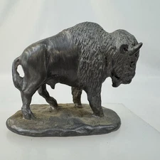 Battillo Handcast Metal Bison Buffalo Figurine USA Western Rustic Paperweight 4”