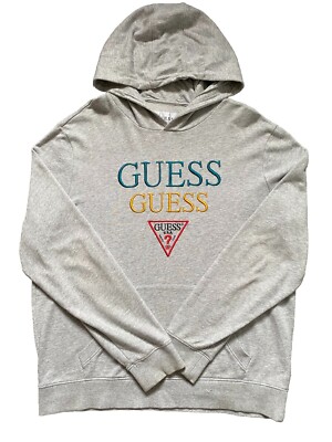 GUESS Mens Hoodie Size Medium M Grey Oversized Fit Comfy Hooded Sweatshirt  UK