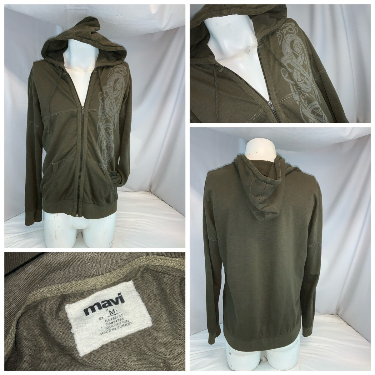 Mavi Hoodie Jacket M Men Olive Green Cotton Full Zip Turkey Mint