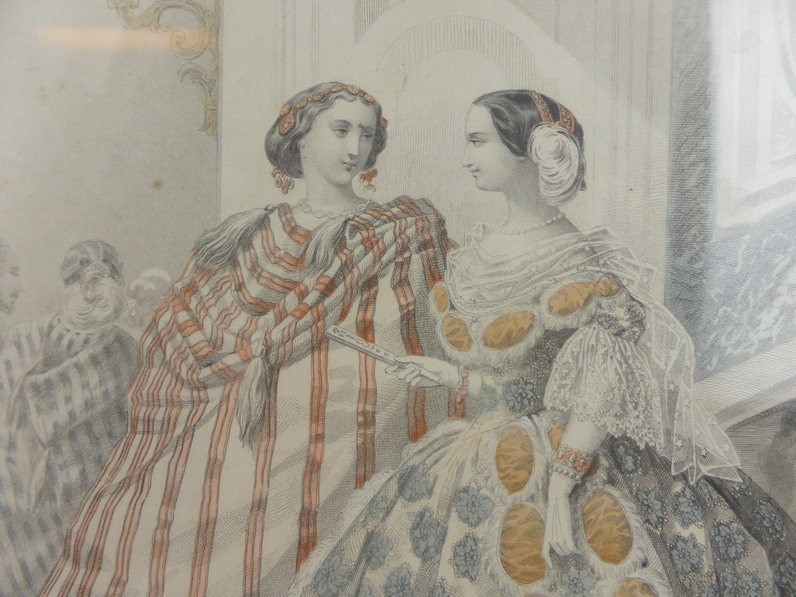 LITOGRAFÍA NOCHE DE BAILE GRABADO DE MODA SIGLO 19 ÉPOCA VICTORIANA