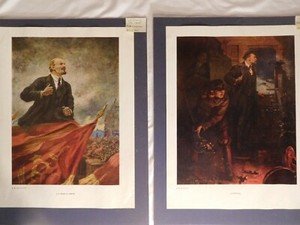 Vintage Rare Pair USSR Lenin on the Stand & to Petrograd Propaganda Prints