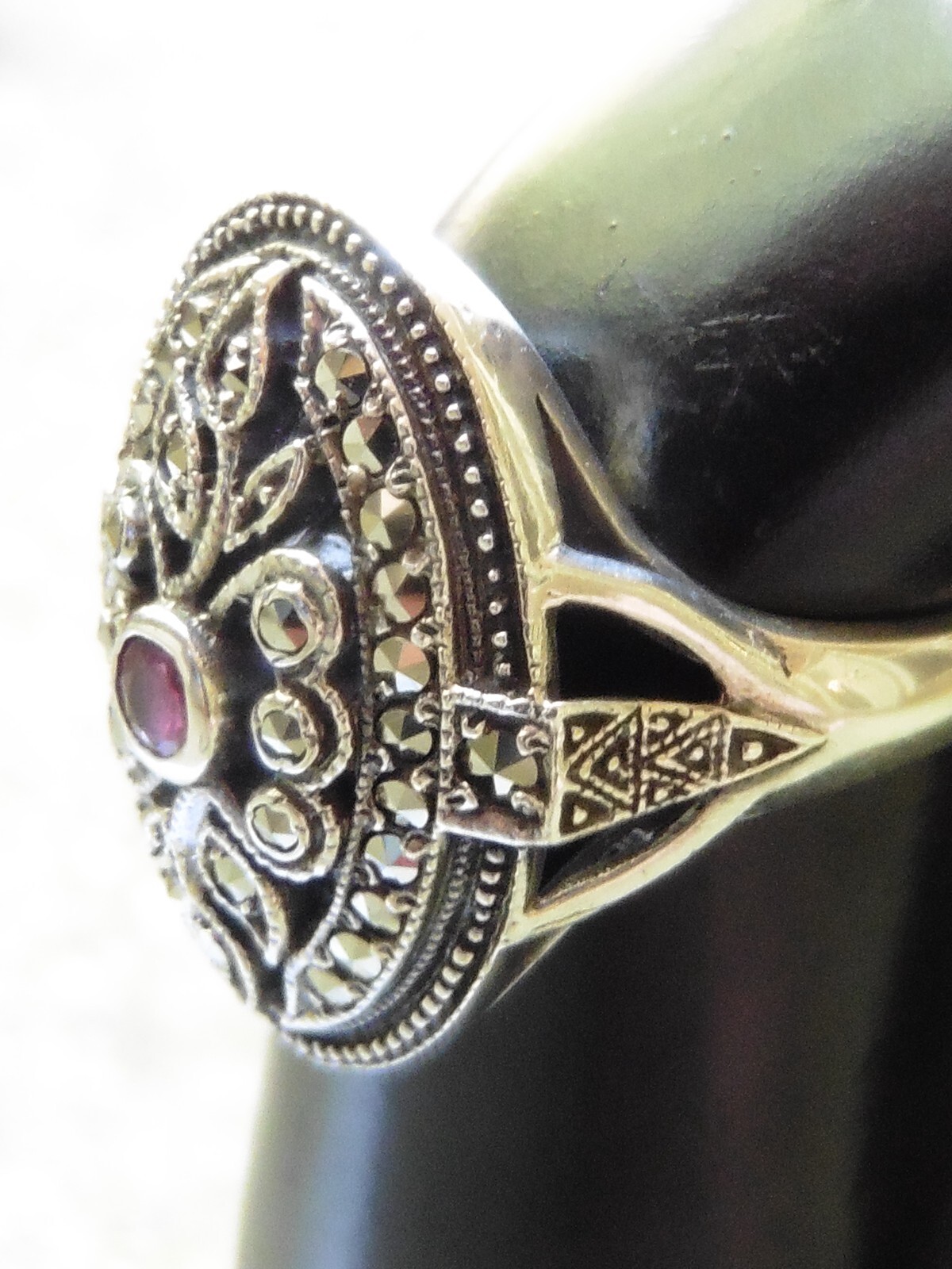 Sterling Silver 925 Marcasite Ruby Ring - image 7