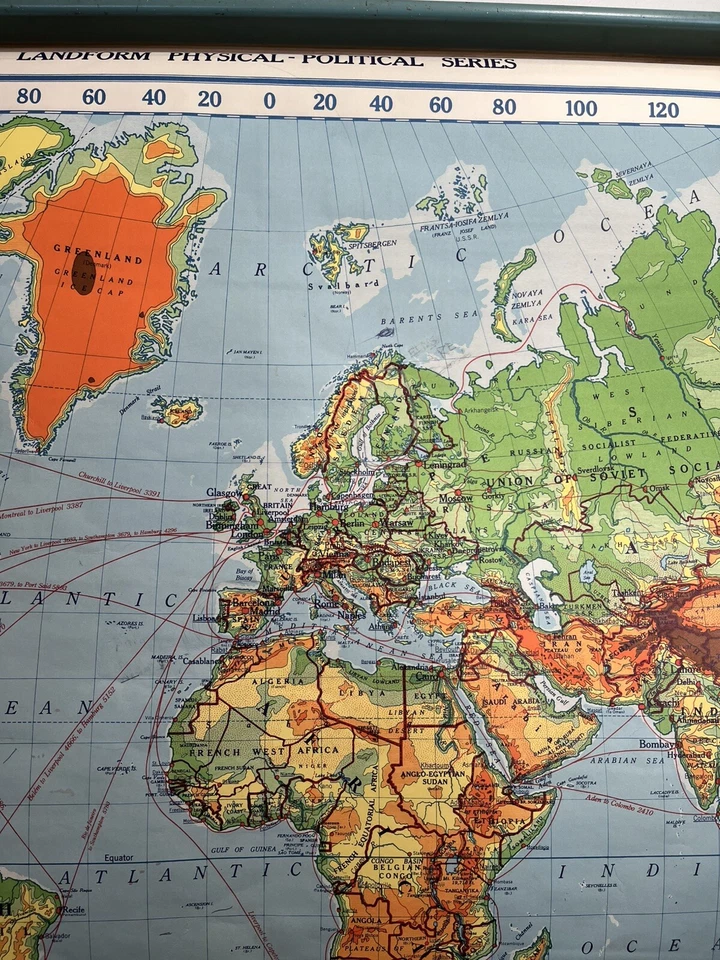 Vintage A.J. Mapa físico-político del mundo Nystrom Foto 3 de 4