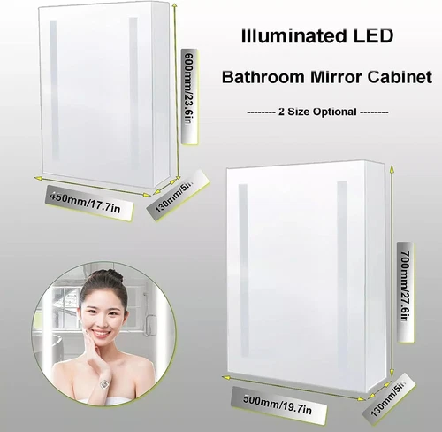 LED Bathroom Mirror Cabinet with Demister Shaver Socket Storage Wall Mounted UK - Picture 23 of 44
