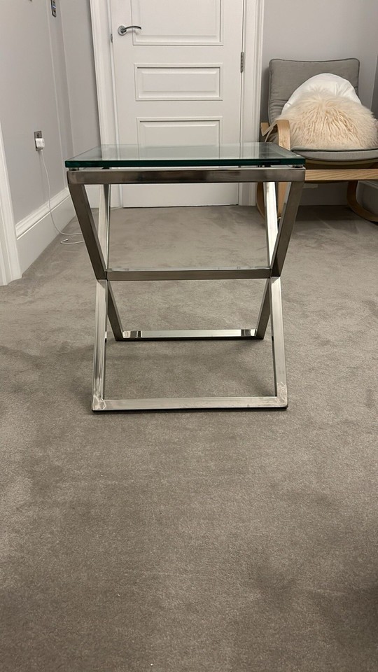 Silver And Glass Criss Cross Side Table / coffee Table / Bedside Table