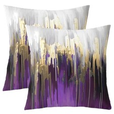 Set of 2 Abstract Art Pillow Covers Purple Gold 22" x 22" Pack of 2 Multi 04