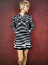 Max Studio Long Sleeve Sweater Dress M Black White Gray Stripe Casual Knit Tunic