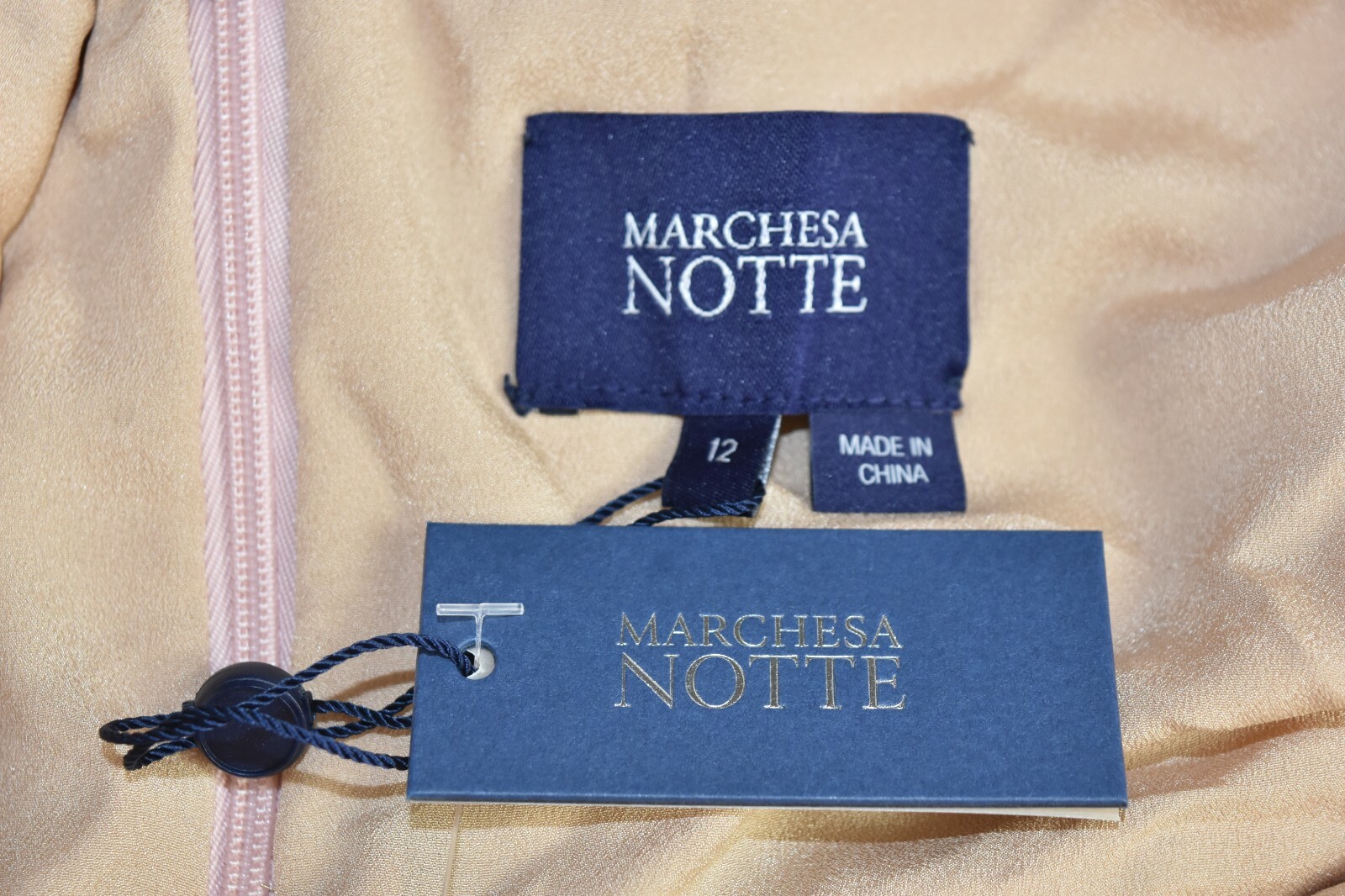 1095 NEW Marchesa Notte Halter Metallic Gown Blush Pink Rose Gold