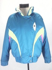 Obermeyer Jacket Ski Snowboard Winter Down Vtg 80's Blue W Neon Women's 8 Fits M