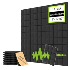 Acoustic Wall Panels with Quick-Recovery, Self-Adhesive Sound Proof 12PCS Black