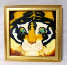 Varma (?) Majolica Art Pottery Tile Tiger Wall Plaque
