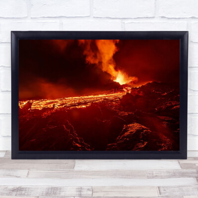 Aus der Hölle Vulkanausbruch Lava Nacht Magma dramatischer Wandkunstdruck