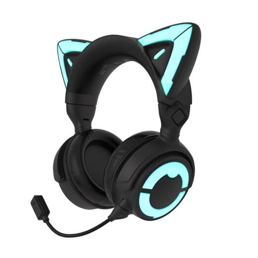 Cat Ear Headphones - 2.4G USB/Type C Gaming Headset with Microphone Black 4GS-image