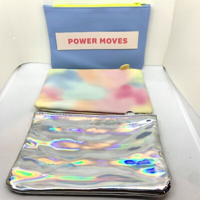Ipsy Makeup Cosmetic Makeup Travel Bag POWER MOVES Iridescent Tie Dye Empty x3