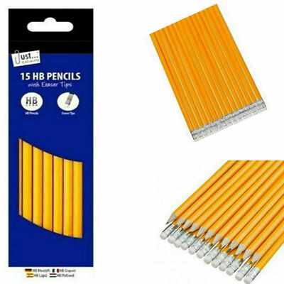 HB Just Briefpapier HB Bleistift mit Radiergummi oben (15er Pack)