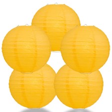  5-PACK 14" Yellow Round Paper Lantern, Even Ribbing, Hanging Decoration