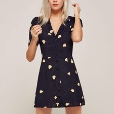 Reformation Wrap Dress Beige Hearts Blue Navy Size Medium