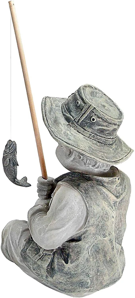 Estatua de pesca de niño con acento de estanque decoración de jardín escultura de césped figura de hombre pescador Foto 4 de 4