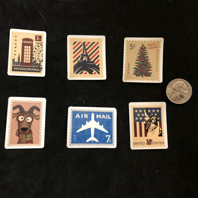 Scrapbook / Water Bottle Lot of  6 Postage Stamp Stickers