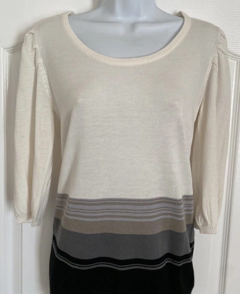 Suéter DE COLECCIÓN Attention Ligero Rayas Mangas 3/4 MUJERES Pequeño Y2K Nuevo con Etiquetas Foto 4 de 4