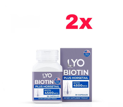2X Lyo Biotin plus Horsetail Treat Hair Loss Supplement for Hair Growth 30 Caps