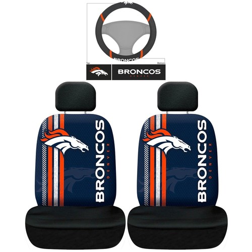 NFL Denver Broncos LOW BACK Seat Covers & Mesh Steering Wheel Cover