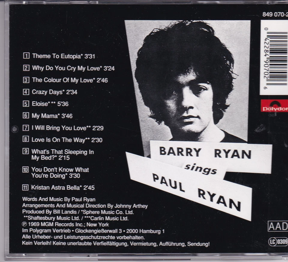 BARRY RYAN - Barry Ryan Sings Paul Ryan - Polydor CD 1991 - Bild 2 von 2