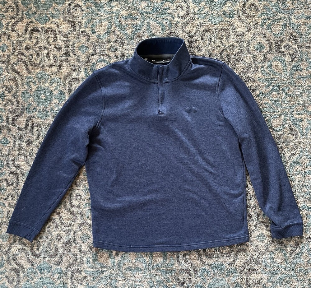 Under Armour Mens Athletic Navy Blue Pullover Mock Neck Quarter Zip-Up Large UEC