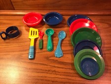 Vintage Plastic Child's Dishes  Utensils 13 Pieces