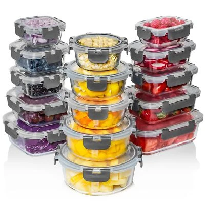 Razab 30 PC Glass Food Storage Containers with Lids - Reusable Glass Meal Pre...