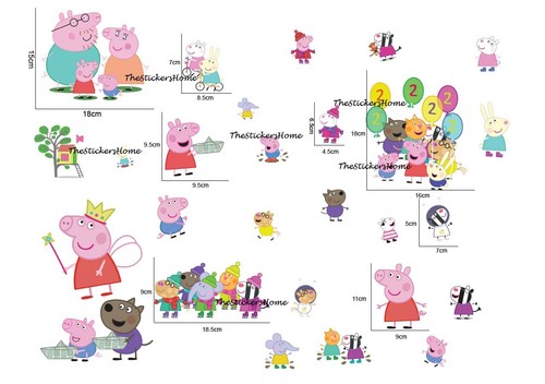 Adesivi murali Peppa Pig bambino bambini camera da letto asilo decorazione arte decalcomania murale - Foto 7 di 7