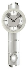 AMS 5215 Wanduhr Funk Funkwanduhr mit Pendel analog silbern Pendeluhr mit Glas