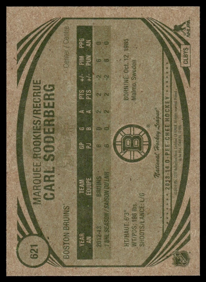 2013-14 O PEE CHEE RETRO Carl Soderberg Boston Bruins #621 - Image 2 of 2