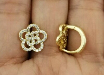 Women's Hoop Earring Lab Created Diamond 1.00Ct Round Cut 14K Yellow Gold Plated