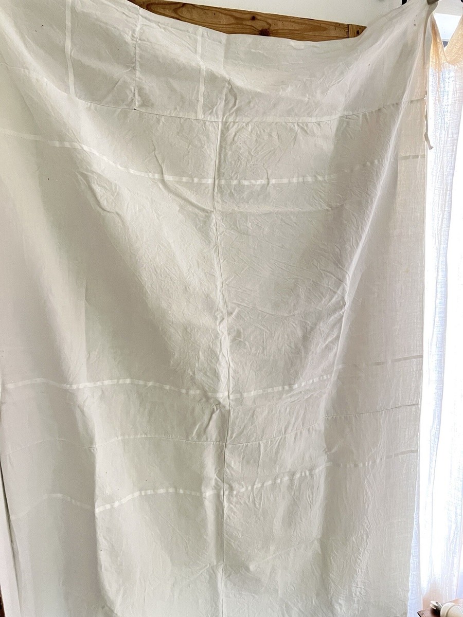 Antique French LINEN FIL PATCHED curtain DT mono c1900 | eBay