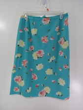 Womens Norton McNaughton Skirt Size 12 Blue Floral Short Back Button Zipper