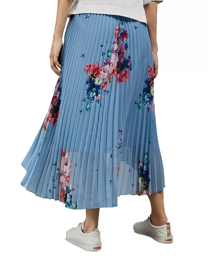 Ted Baker 2 Harrpa Frambuesa Ondulado Plisado Midi Falda Azul Asimétrico EE. UU. 6 Foto 2 de 4