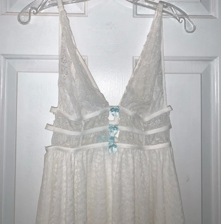 Betsey Johnson Intimates White Babydoll Cutesy Lingerie Slip Lace Dress Size S - Image 3 of 4