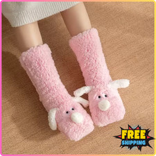 Women's Warm Thermal Lined Anti-Slip Socks Winter Cute Dog Fuzzy Slipper Socks