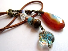 Fire and Ice Teardrop, Carved Rose Bookmark, Light Catcher   18.5 in