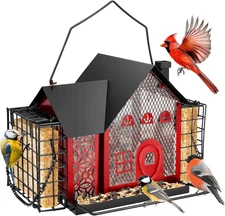 Outdoor Hanging Metal Bird Feeder with Double Suet Cage - Large Capacity