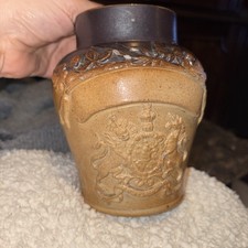 Antique Pharmacy Saltglazed Stoneware Applied Coat Of Arms Chemist Pot Jar 19thC