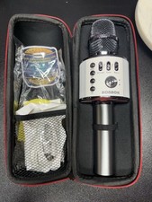 BONAOK Wireless Bluetooth Karaoke White Microphone With Carry Case