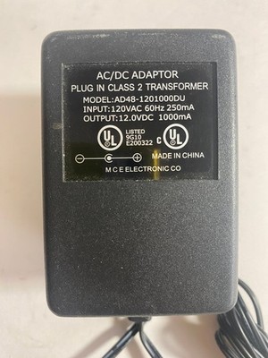 MCE ELECTRONIC CO AC DC Adapter 12V 1A Power Supply Wall Plug UL Listed