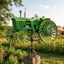 Estaca giratoria para molino de viento para tractor, hilandero de jardín de metal verde adorno único de patio