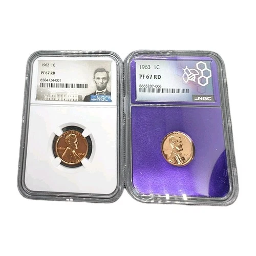 Lot of 2 High Grade Lincoln Cent 1963, 1962 NGC PF67 RD Beautiful Core/Red Coins