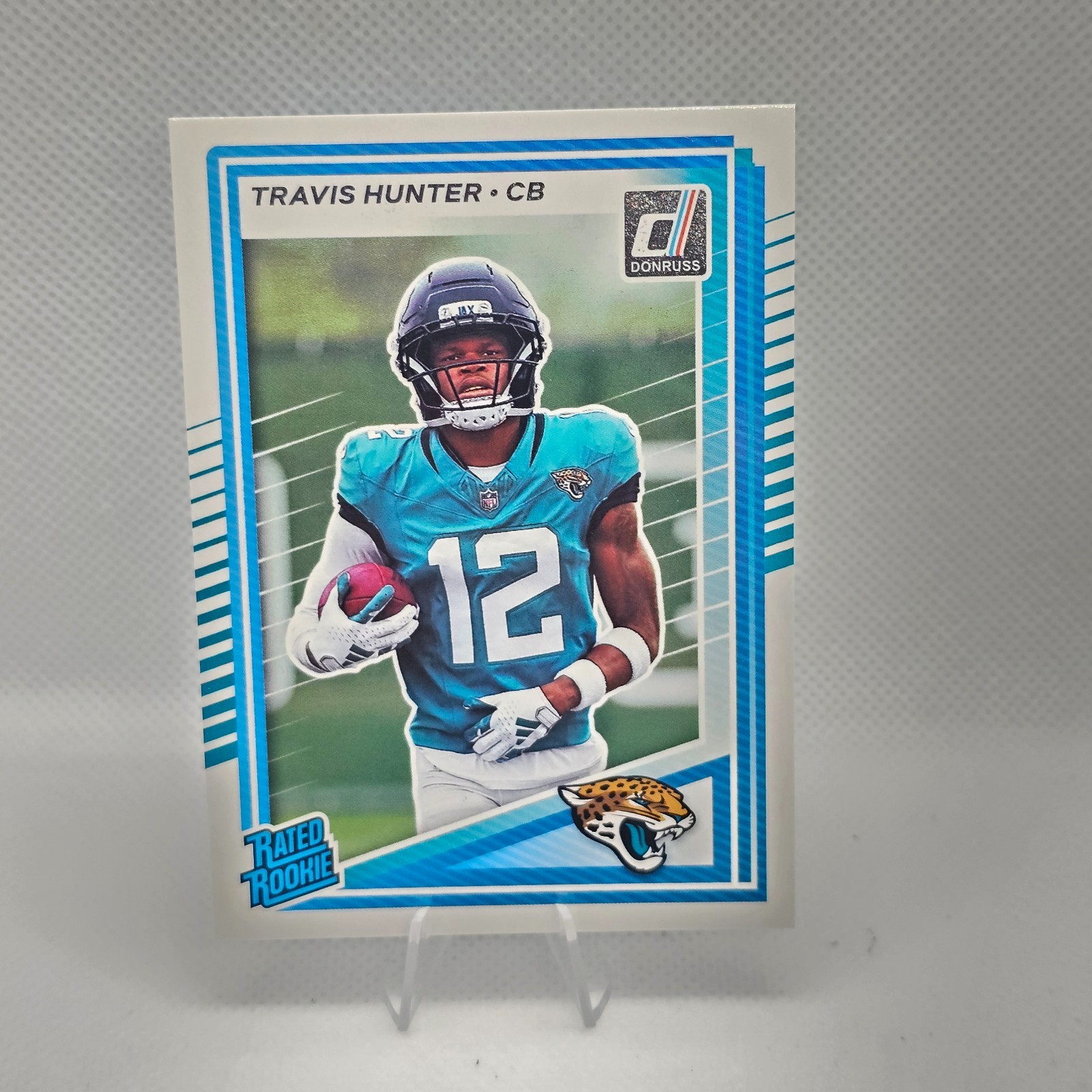 Travis Hunter RC 2025 Donruss Rated Rookies AQUEOUS TEST SSP #301 Jaguars