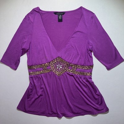 Moda Vintage Y2K Sequins Babydoll Top Womens M Fairy Coquette V Neck Beaded