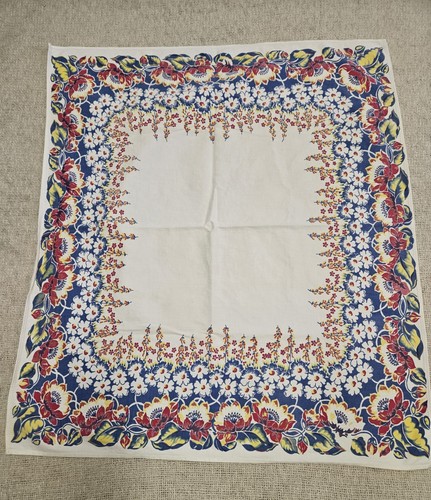 Vintage 50's 60s Small Tablecloth Muti Floral Flowers Card Table 30 X 34